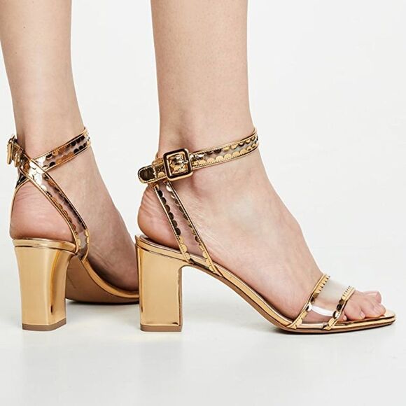New! Tabitha Simmons Leticia Frill Gold Sandals 10.5